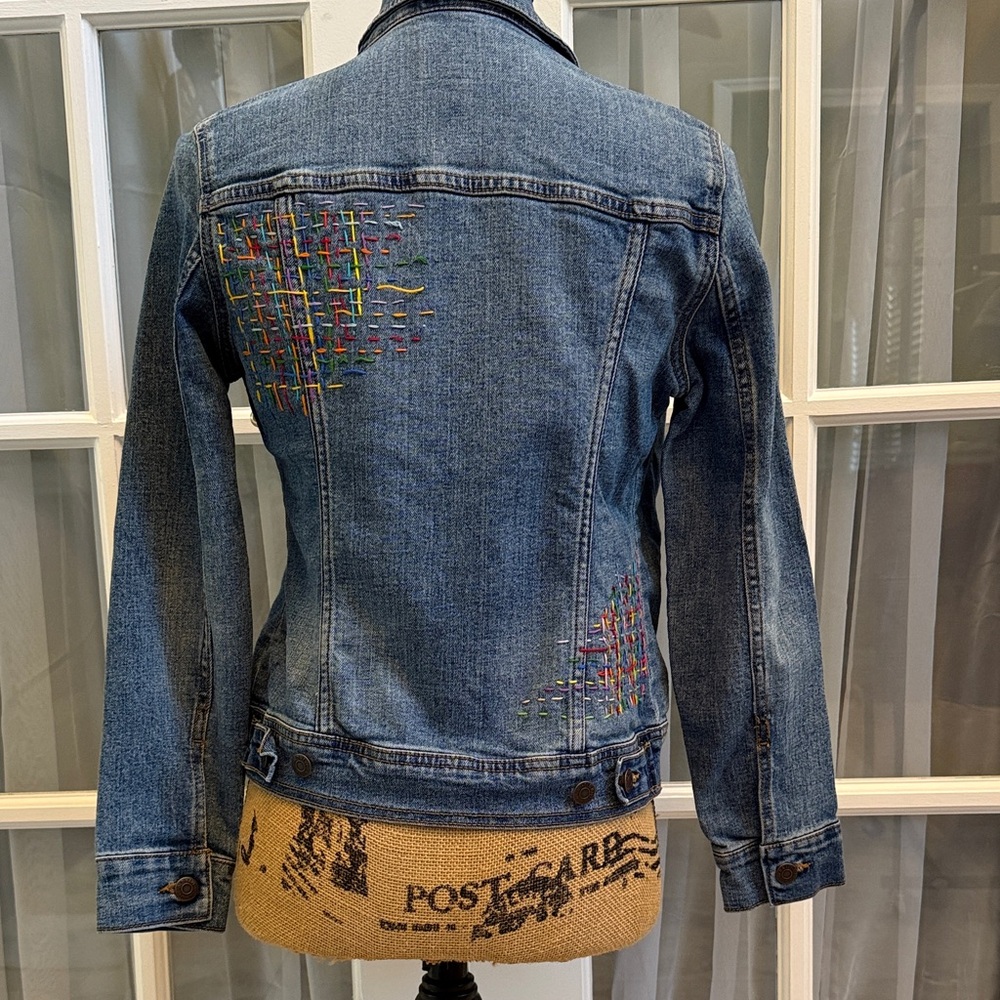Hand Embroidered Old Navy Blue Denim Jacket